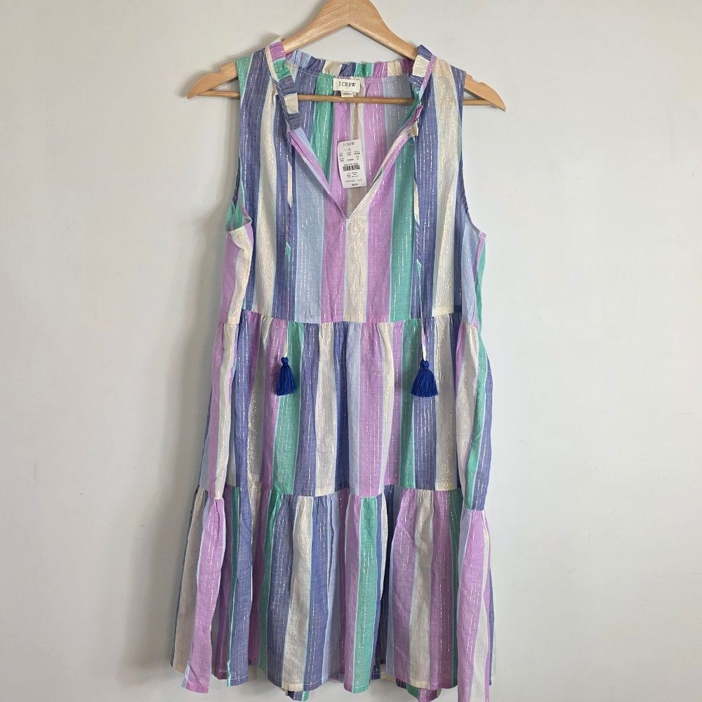 NWT J Crew Factory Ruffle Shimmer Beach Tiered Cotton Sheer Dress Cover Up Sz S - Picture 2 of 10